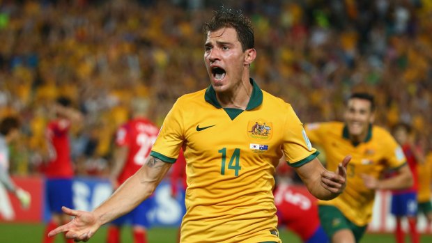 James Troisi of Australia celebrates after scoring.