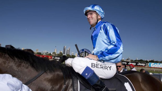 All smiles: Nathan Berry returns victorious on Unencumbered.
