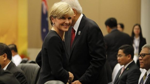Foreign Minister Julie Bishop  attends an ASEAN-Australia ministerial meeting at the Myanmar International Convention Centre in August.