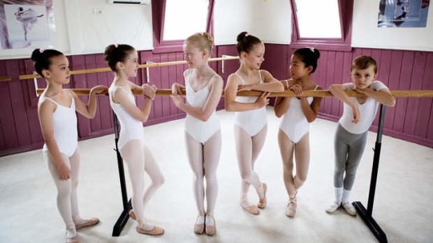 Step by step: Jamie Bogemann, 7, attends a ballet lesson at En Pointe School of Ballet in Vermont with (from left) Tiombe Davey, 7, Lisa Jamieson, 10, Laura McLean, 11, Emilie Hughes, 10, and Jasmin Liew, 10.