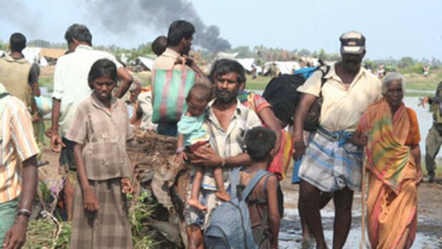 A photograph released by the Sri Lankan army that the army claims is of civilians escaping Tamil Tigers in north-eastern Sri Lanka.