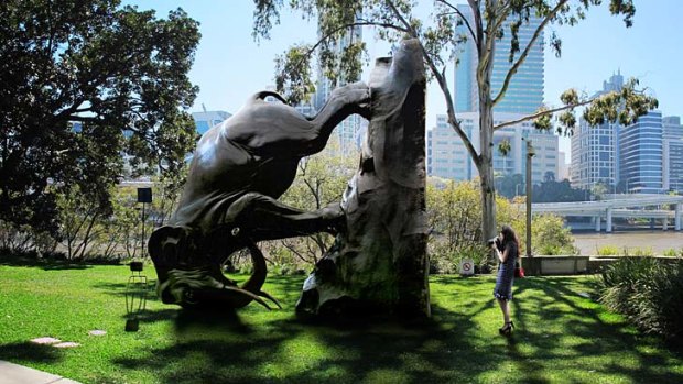 An artist's impression of how Michael Parekowhai's sculpture The World Turns will appear outside The Gallery of Modern Art.