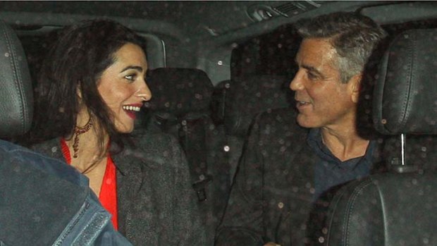 George Clooney leaving Berners Tavern with Amal Alamuddin in London, October 2013