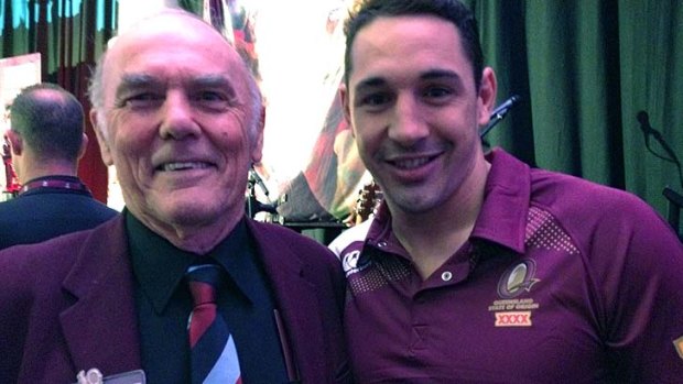Billy Slater with his 1959 Queensland counterpart, Frank Drake.