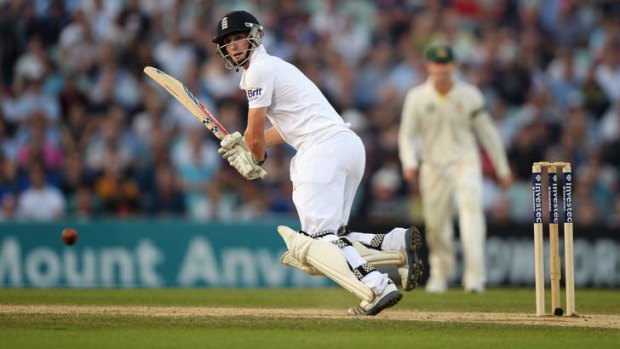 Hopeful of recall: Chris Woakes hits out on day five of the fifth Test at The Oval in August.