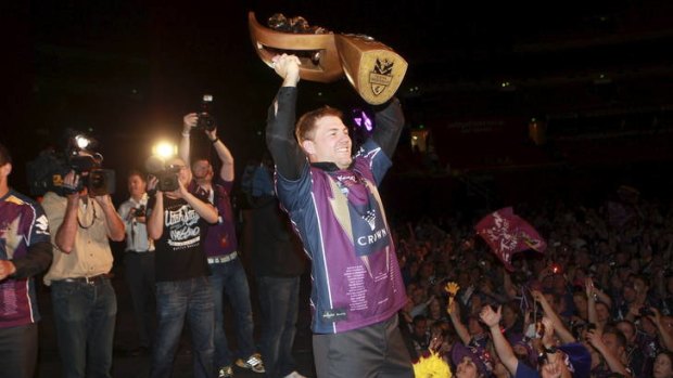 Ryan Hinchcliffe with the NRL trophy.