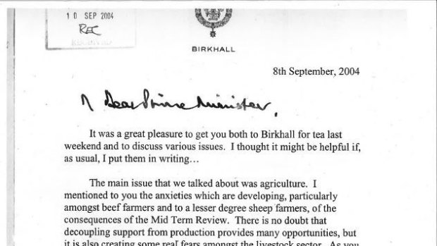 A page of one of the 27 "black spider memo" letters written between Prince Charles and Tony Blair's government.