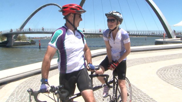 Roland Parrotte and Katherine Atkins, who is blind, have been cycling together for one year.