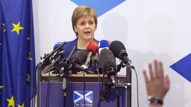 Scotland's First Minister Nicola Sturgeon answers questions during a media conference in 2016. 