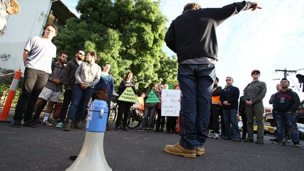 Protesters gather in Carlton to protest against plans for the east-west link.