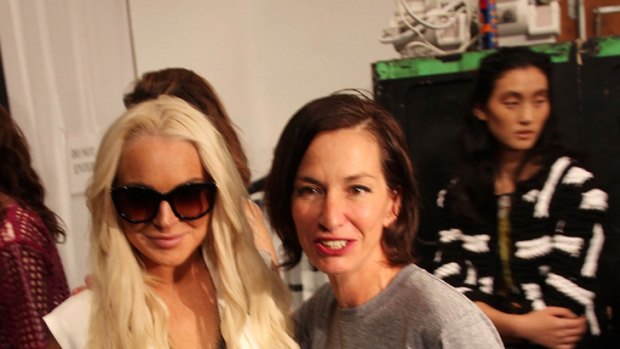 Donatella's double? ... Lindsay Lohan poses backstage with designer Cynthia Rowley.