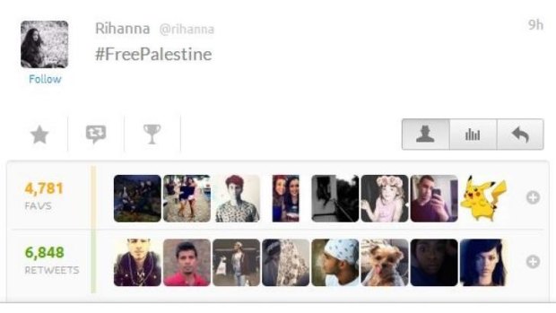 Deleted after 8 minutes: Rihanna's #FreePalestine tweet.