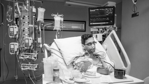 36 hours post transplant and 34 year old Nick King is ready for his first meal in the ICU at The Austin Hospital. Supplied pix from Andrew Chapman August 2016? picture are for use only when promoting?www.donatelife.gov.au?