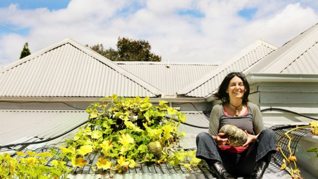 Katherine Wilson photographed on the roof of her home last year for an article in  The Age  on rooftop gardening.