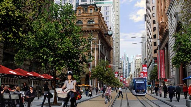 Artist's impression of the light rail in George Street in the CBD.