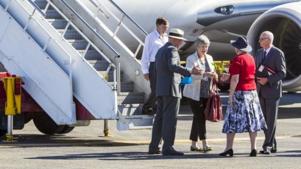 The imitation dignitaries are greeted on the tarmac as part of the G20 security practice run.