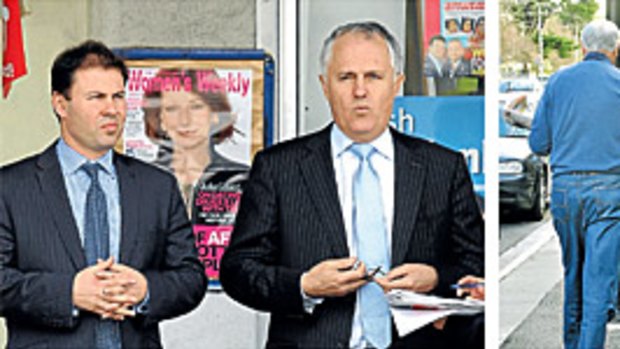 Masters and apprentices: Malcolm Turnbull campaigning with Josh Frydenberg in the Kooyong electorate; and Peter Costello with Kelly O’Dwyer, his successor as member for Higgins, yesterday.