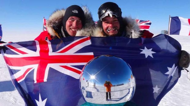 ''We have a long way to go'' &#8230; Justin Jones, left, and James Castrission after reaching the South Pole yesterday morning.