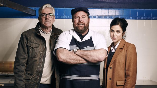 Shaun Micallef, Shane Jacobson and Lucy Honigman in the series THE EX-PM.