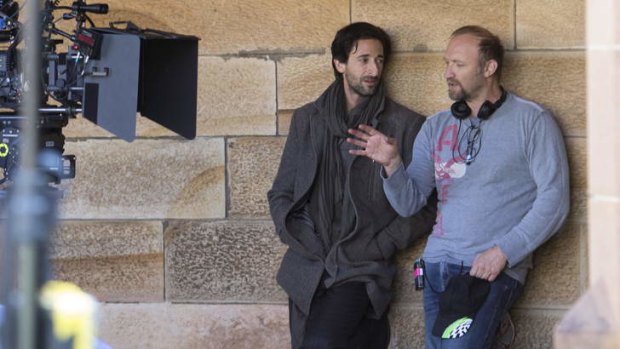 Michael Petroni, right, with actor Adrien Brody on the Sydney set of <i>Backtrack</i>.