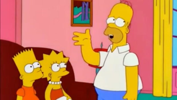 Homer Simpson explains his codename, Max Power, to Bart and Lisa.