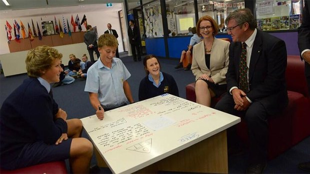 Julia Gillard and WA MP Gary Gray with Kolbe Catholic College students earlier this year.