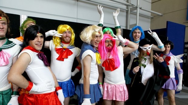 Blast from the past ... Nassib Jabbor (Left), from Stretton, and his mates dress up as Sailor Moon characters at Brisbane Supanova last year.