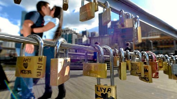 The tradition of "love locks" has made it from Europe to the Yarra Footbridge at Southgate.