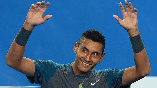 Let me entertain you: Nick Kyrgios works the crowd.