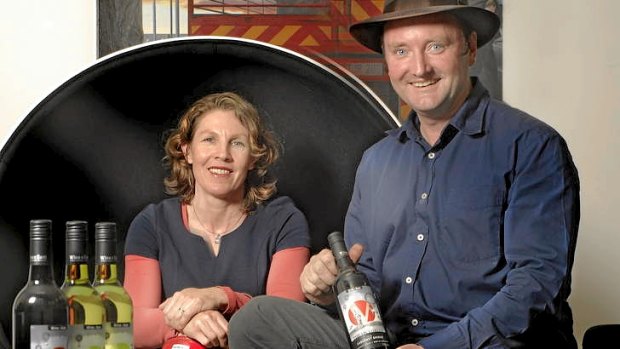 Sam Plunkett and wife Bronwyn Dunwoodie with their Wine By Sam line-up.