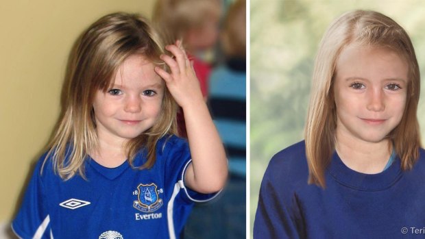 Composite photos showing three-year-old Madeine McCann, left, with a computer generated age progression image of the missing child as she might look now.