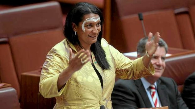 Senator Nova Peris delivers her maiden speech in the Senate at Parliament House in Canberra on Wednesday .