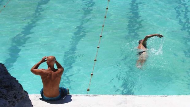 Swimmers enjoy the hot weather at Bondi Icebergs