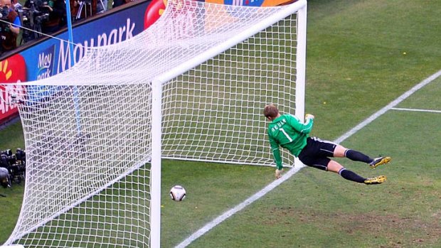 Goal disallowed ... Manuel Neuer of Germany watches Frank Lampard's shot bounce over the line in the 2010 World Cup.