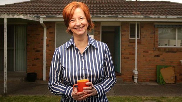 Happier project ... Ms Gillard at her home at Altona, in Melbourne, <em>not</em> the site of the troubled renovations.