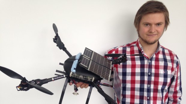 Bjorn Sjodahl, with his solar-powered quadcopter. 