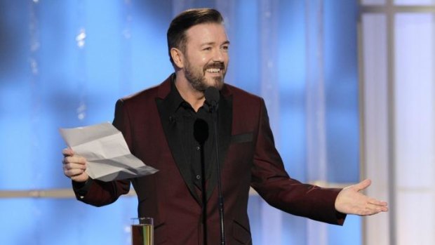 Not so funny ... Ricky Gervais hosting the Golden Globes.