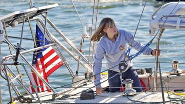 Abby Sunderland, 16, looked out from her sailboat, Wild Eyes, as she left for her world record attempting journey at the Del Rey Yacht Club in January this year.
