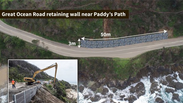 An artist's impression of the retaining wall that is being built at Wye River on the Great Ocean Road.