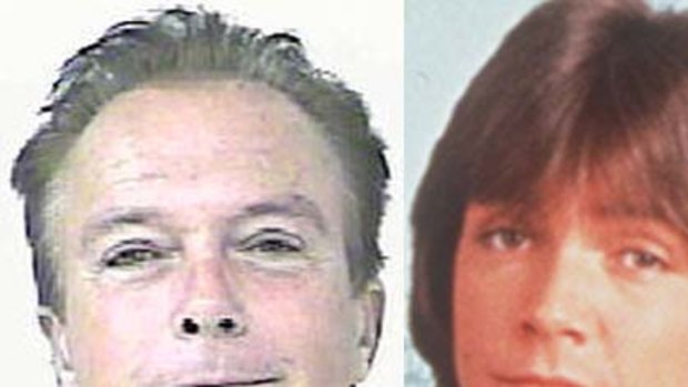 David Cassidy in his poice mugshot, left, and in the 1970s when he starred in the Partridge Family.