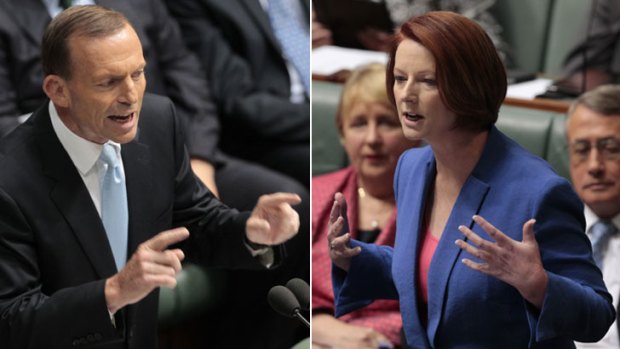 Stand-off ... Tony Abbott and Julia Gillard.
