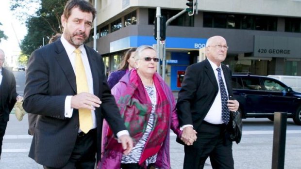 Lawyer Peter Shields with Gerard Baden-Clay's parents Nigel and Elaine during Gerard's murder trial.