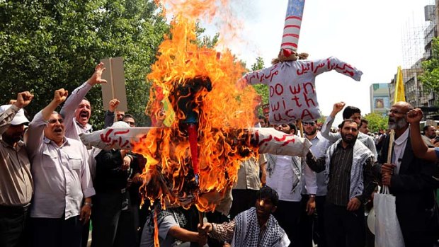 Pro-Palestine: During Al-Quds Day in Tehran on Friday crowds burned effigies painted in US flags.