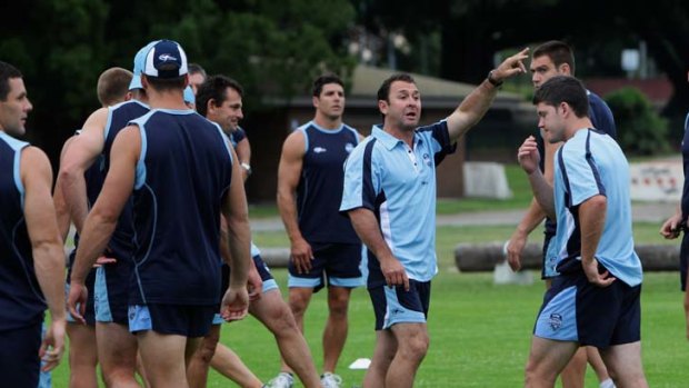 Special breed &#8230; NSW Origin coach Ricky Stuart puts the Emerging Blues through a training session at Moore Park yesterday.