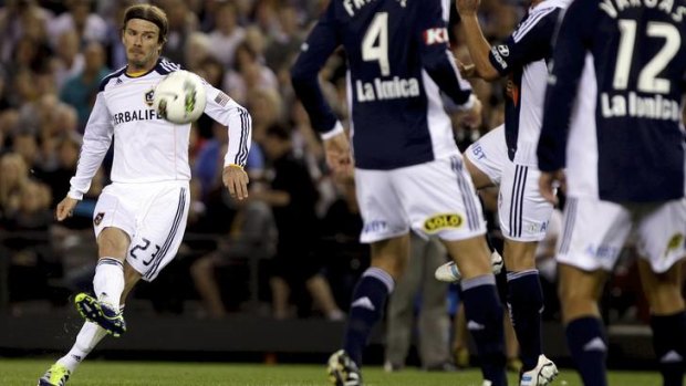 David Beckham in action for the LA Galaxy during a friendly against Melbourne Victory at Etihad Stadium last year.