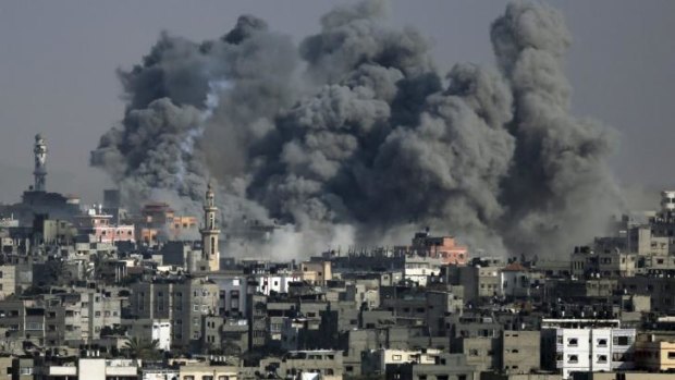 Smoke from an Israeli strike rises over Gaza City.