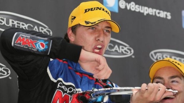 Chaz Mostert celebrates after his win on Sunday.