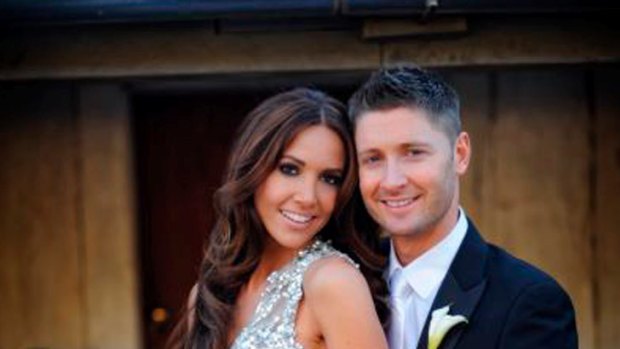 Bowled over... Michael Clarke and new bride Kyly Boldy.