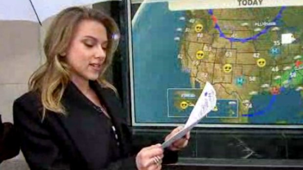 Scarlett Johansson takes over the weather duties on <i>Today</i>.
