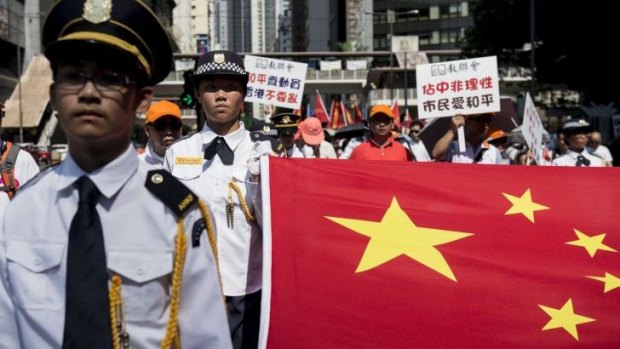 A pro-Beijing counter-demonstration in Hong Kong on August 17.